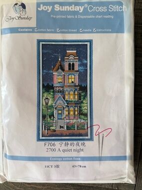 Quiet Night House Joy Sunday Pre-Printed Cross Stitch Kit 11ct Aida - NEW